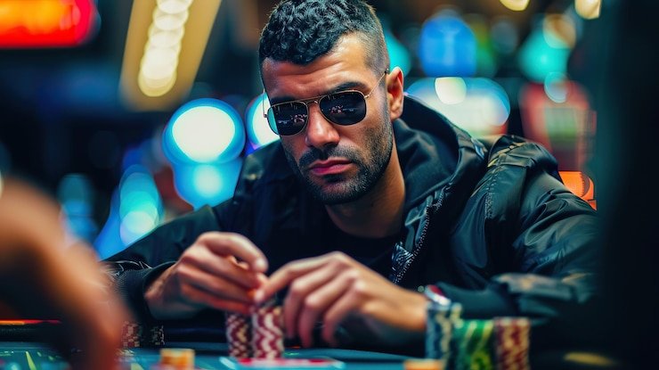 Live baccarat dealer visible on camera with physical card layout and betting interface